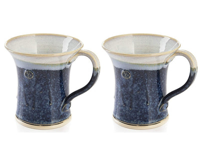 CASTLE ARCH POTTERY Handmade Irish Coffee Tea & Beer Mugs. Set of Two Hand-Thrown Cups - Limited Edition Large (Hampton Blue)