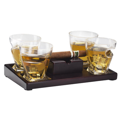 The Wine Savant Cigar Holder Whiskey Glasses Set