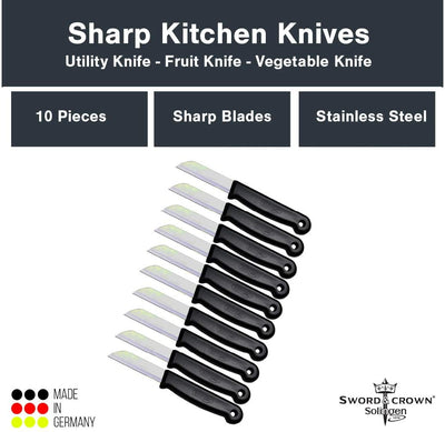 Sword & crown vegetable knife 6 cm black 10 pieces