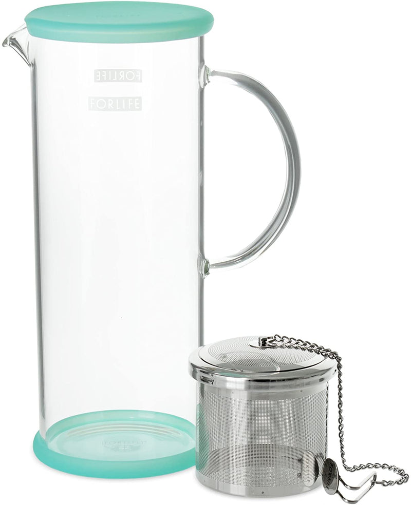 FORLIFE LUCENT Glass Iced Tea Jug with Capsule Infuser, 48-Ounce, Mint