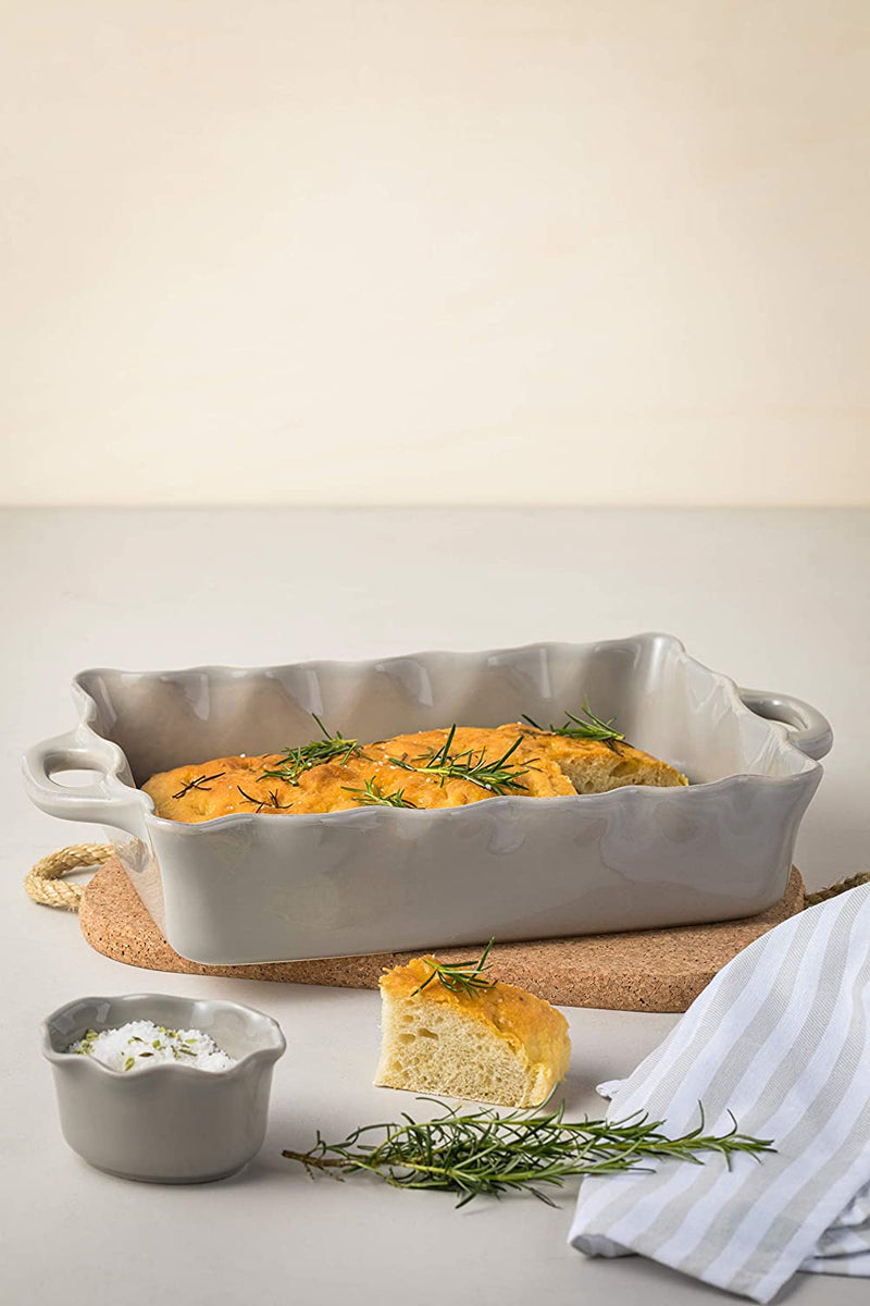 Casafina Stoneware Ceramic Dish Cook & Host Collection Large Rectangular Baker Casserole, (Grey) L14"xW10"