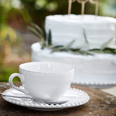 COSTA NOVA Pearl Collection Stoneware Ceramic Tea Cup & Saucer 8 oz, White