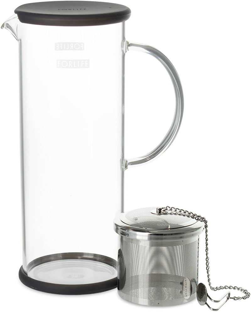 FORLIFE LUCENT Glass Iced Tea Jug with Capsule Infuser, 48-Ounce, Charcoal