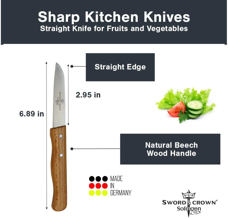 Sword & crown kitchen knife wooden handle beech straight curved/paring knife sharp paring knife all-purpose knife/stainless steel 3" / (4, 3" straight)