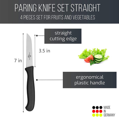 Sword & Crown Professional (Made in Germany, Solingen) Set of 4 Easy to Grip Rust and Corrosion Free Dishwasher Safe 3.5" Paring Knife/Vegetable Knife (4pc)