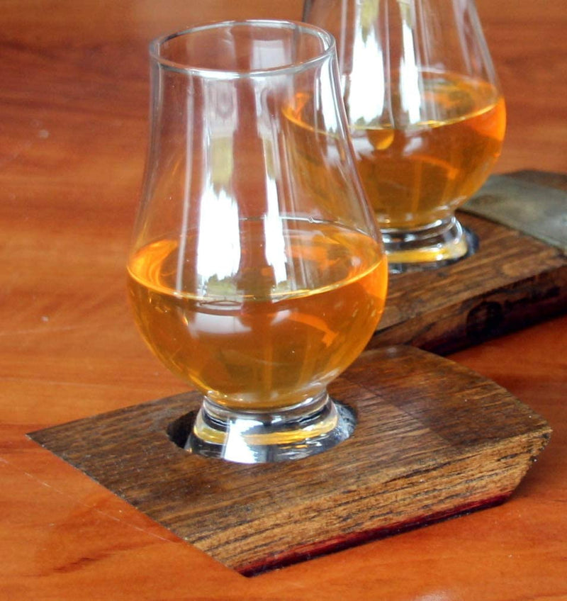 Barrel-Art Barrel Stave Whiskey Bourbon Scotch Coaster with Glencarin Glass, Dark Walnut