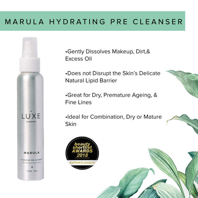 Luxe Botanics Marula Hydrating Pre Cleanser Make Up Remover - For Hydrated, Firm, Uplifted and Radiant Skin - Marula and Jojoba Oil (4oz)
