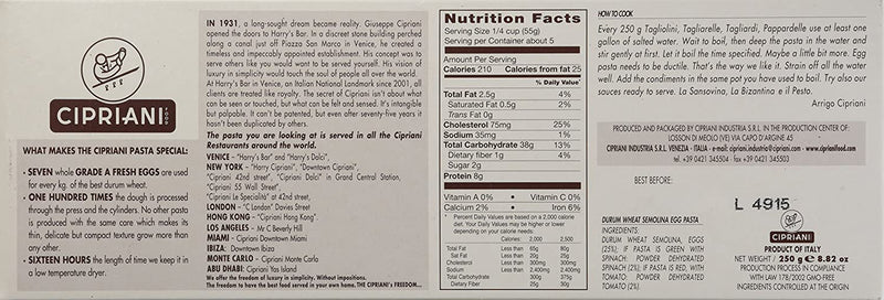 Cipriani Food Tagliolini Extra Thin Egg Pasta 8.82 Oz.
