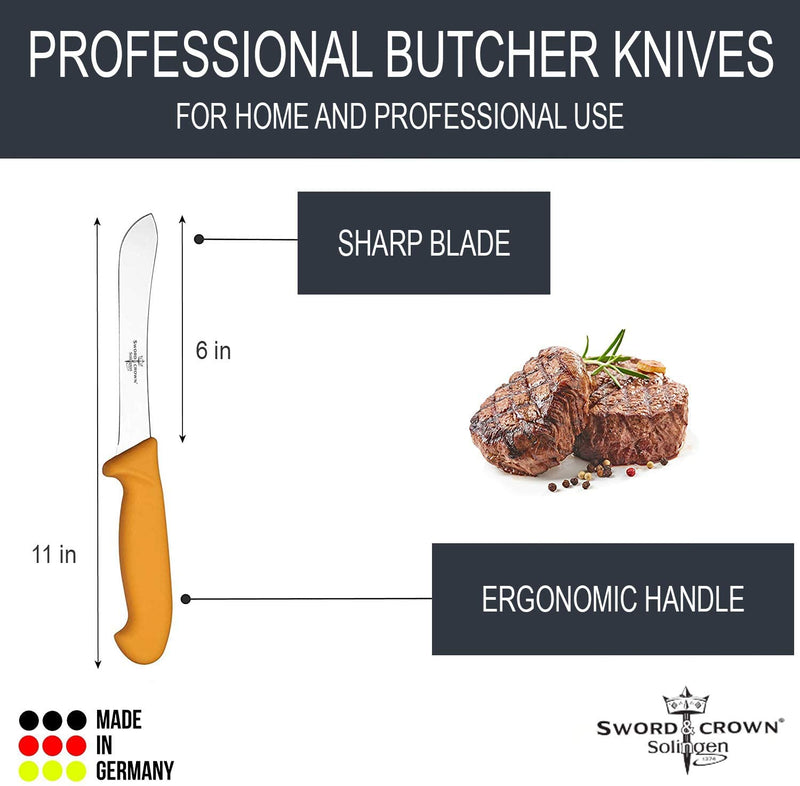 Sword & Crown Professional (Made in Germany) Butcher Knife Set of 7" Butcher Knife, 6" Boning Knife, 6" Skinning Knife and 5" Flexible Boning Knife
