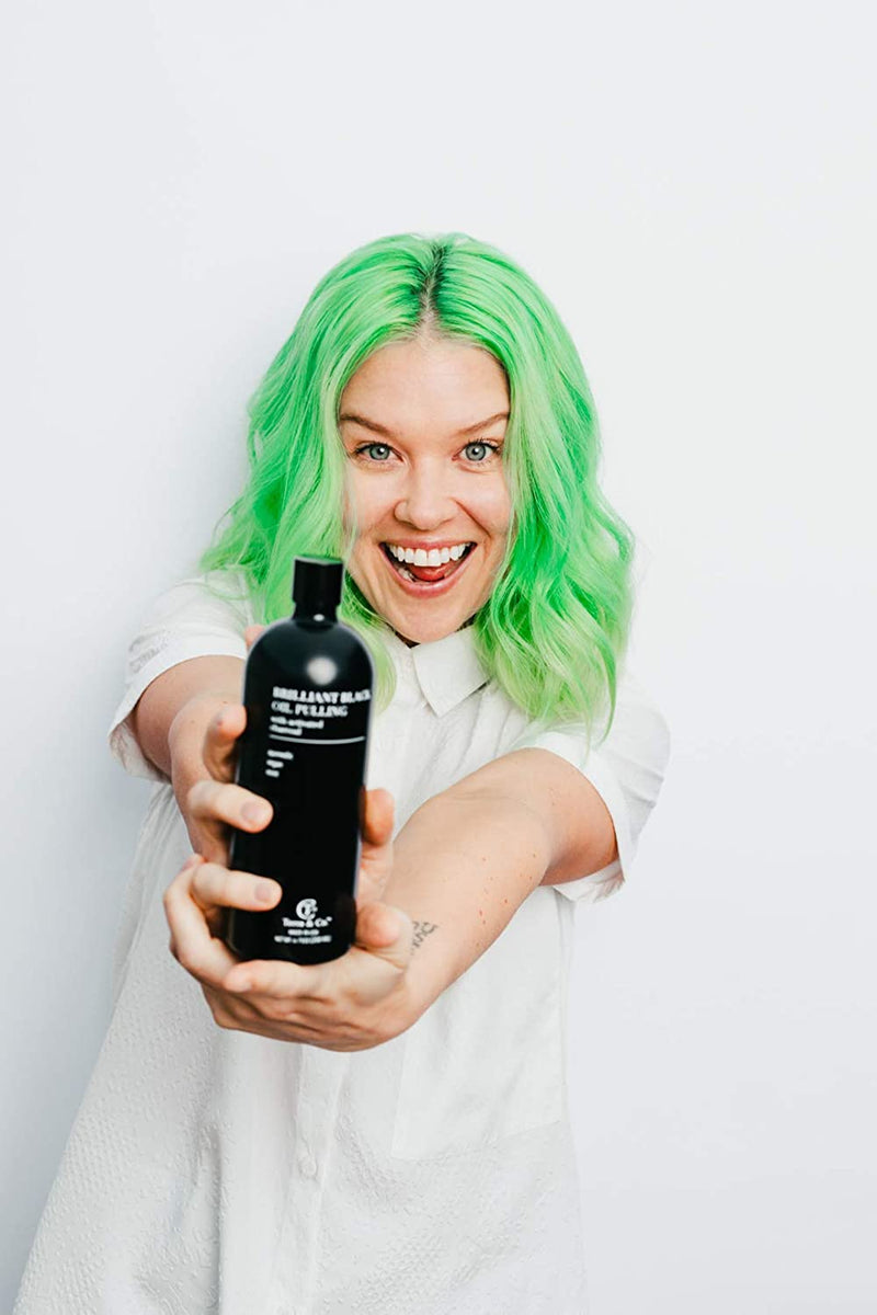 Brilliant Black Oil Pulling, Natural Ayurvedic Blend of Activated Charcoal and Coconut Oil, Oil Pulling Mouthwash Rinse with Peppermint Essential Oil - Terra and Co.