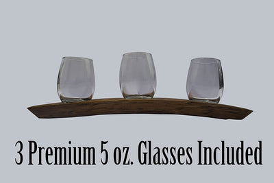 Barrel-Art Barrel Stave 3 Glass Wine Flight Serving Tray Glasses Included, Dark Walnut