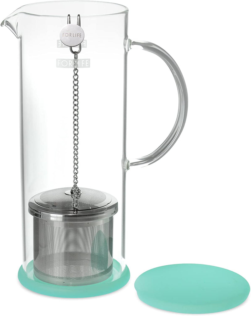 FORLIFE LUCENT Glass Iced Tea Jug with Capsule Infuser, 48-Ounce, Mint