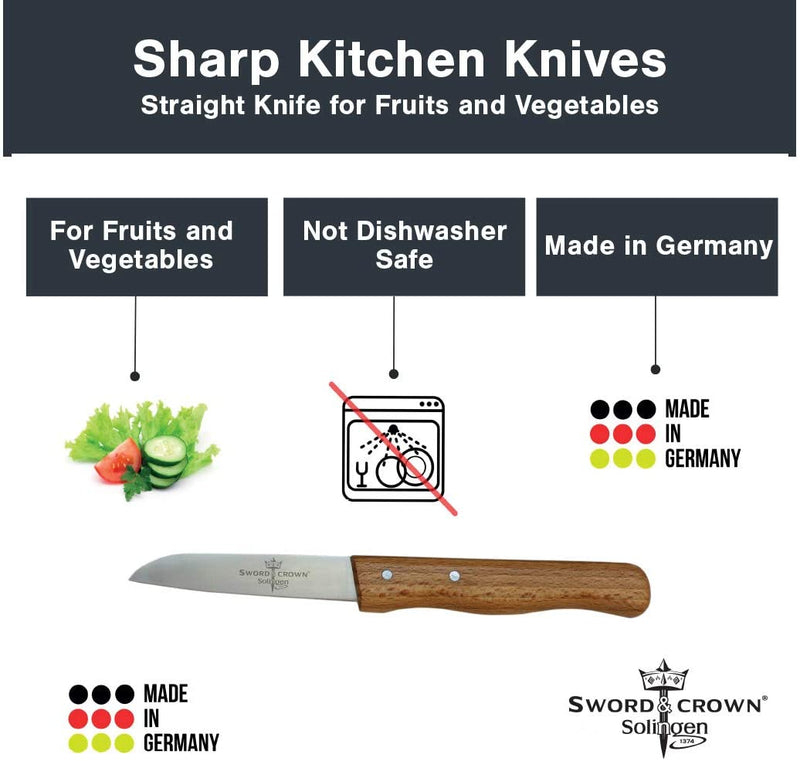 Sword & crown kitchen knife wooden handle beech straight curved/paring knife sharp paring knife all-purpose knife/stainless steel 3" / (4, 3" straight)