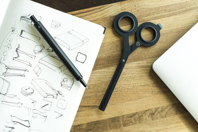 HMM Minimalist Box Cutter Scissors with Base, Black