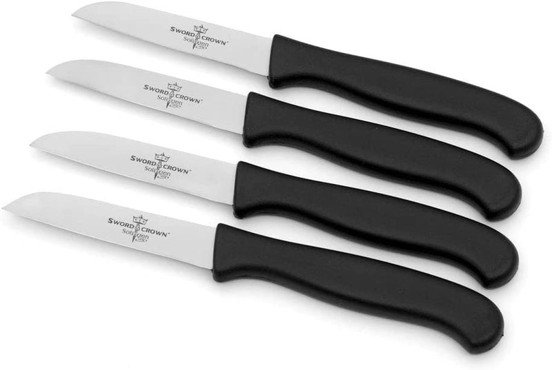 Sword & Crown Professional (Made in Germany, Solingen) Set of 4 Easy to Grip Rust and Corrosion Free Dishwasher Safe 3.5" Paring Knife/Vegetable Knife (4pc)