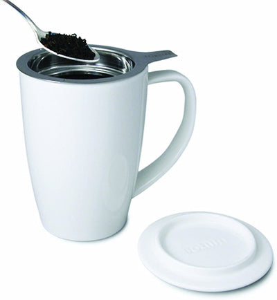 FORLIFE Curve Tall Tea Mug with Infuser and Lid 15 ounces, White