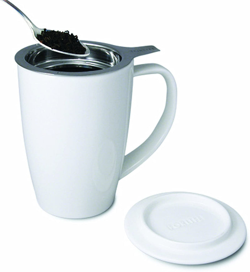 FORLIFE Curve Tall Tea Mug with Infuser and Lid 15 ounces, White