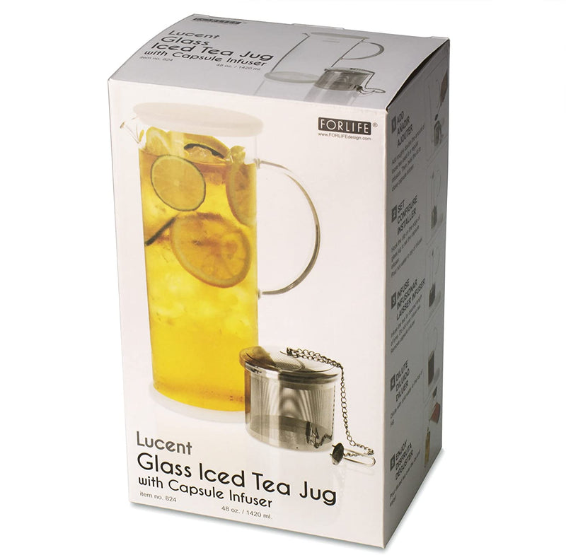 FORLIFE LUCENT Glass Iced Tea Jug with Capsule Infuser, 48-Ounce, Mint