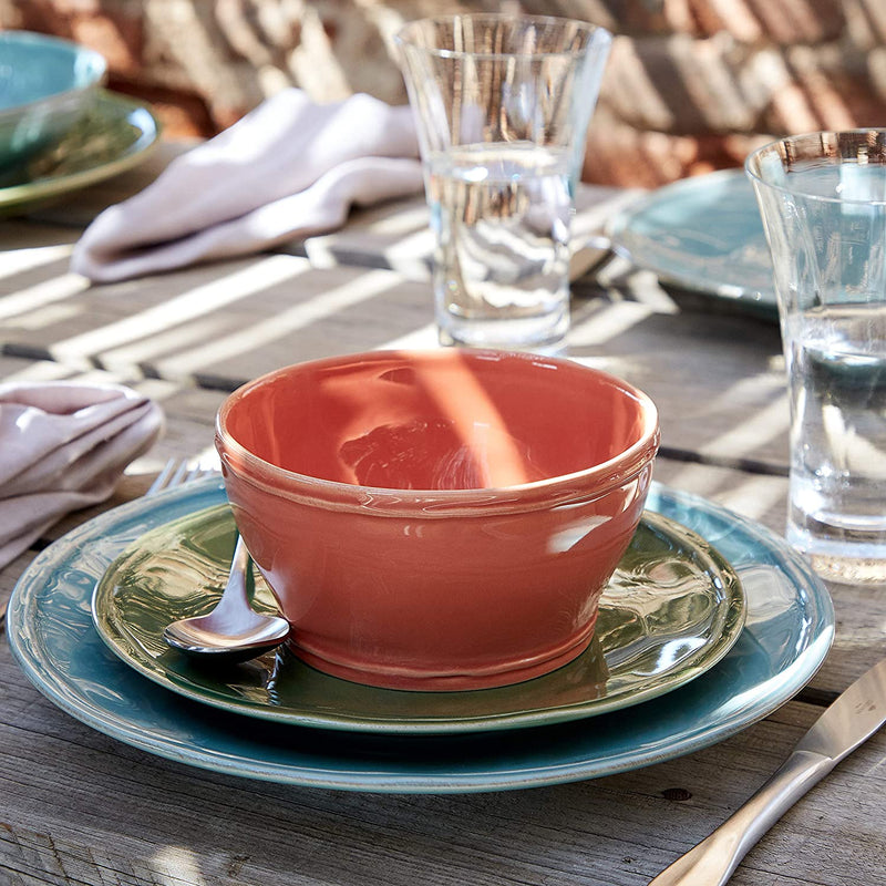 Casafina Stoneware Ceramic Dish Fontana Collection 30-Piece Dinnerware Set (Service for 6), Paprika