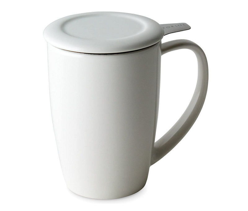 FORLIFE Curve Tall Tea Mug with Infuser and Lid 15 ounces, White