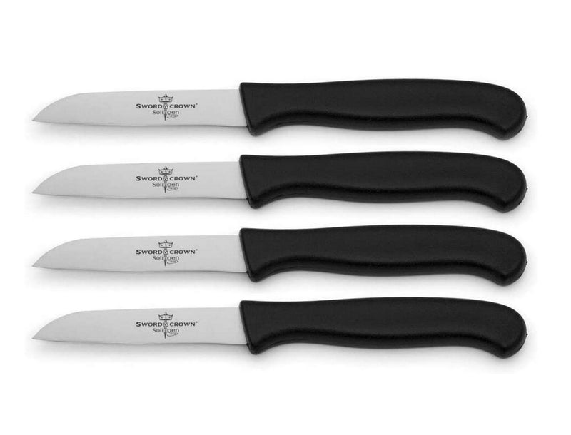 Sword & Crown Professional (Made in Germany, Solingen) Set of 4 Easy to Grip Rust and Corrosion Free Dishwasher Safe 3.5" Paring Knife/Vegetable Knife (4pc)