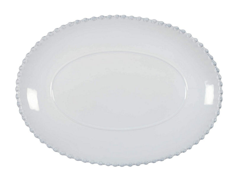 COSTA NOVA Pearl Collection Stoneware Ceramic Oval Platter Medium 13.5", White