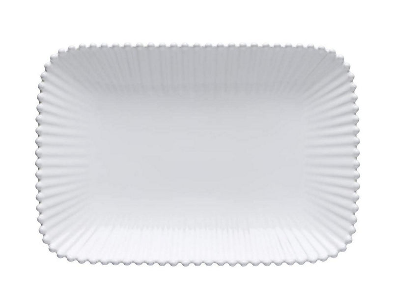 COSTA NOVA Stoneware Ceramic Pearl Collection Medium Rectangular Platter, 12", White