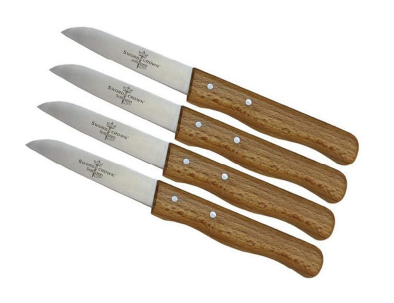 Sword & crown kitchen knife wooden handle beech straight curved/paring knife sharp paring knife all-purpose knife/stainless steel 3" / (4, 3" straight)