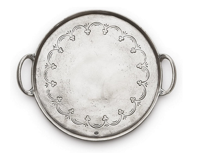 Arte Italica Vintage Round Tray with Handles, Pewter