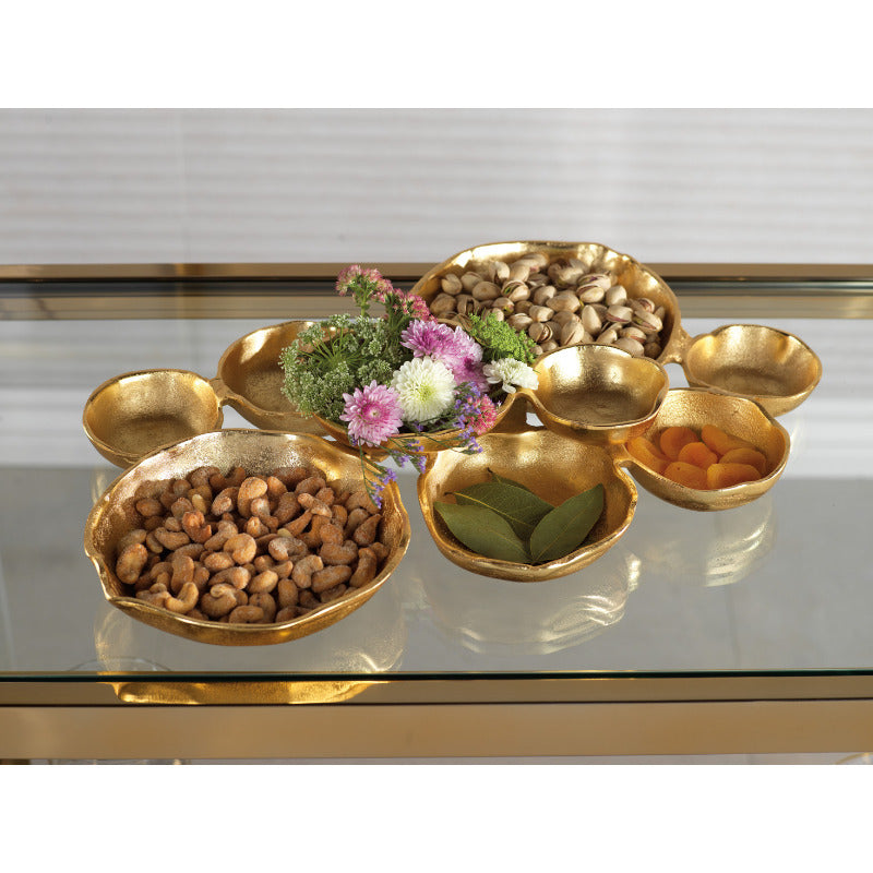 Zodax Cluster of 9 Round Serving Bowls Gold Tone Nickel Base 19