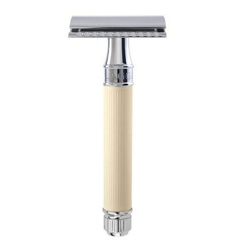 Edwin Jagger DE87 Safety Razor with Ivory Color Rubber Coated Handle