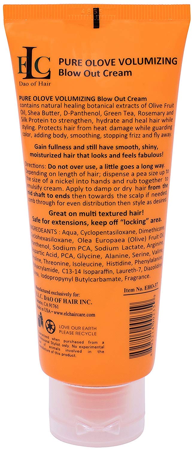 ELC Pure Olove Volumizing Blow Out Cream, 3 oz, Volume, Body and Bounce. Detangles, Moisturizes, Smooths. Stops Humidity and Frizzy Fly-Away Hair. Shine, Heat and Color Protection. Fine to Med hair