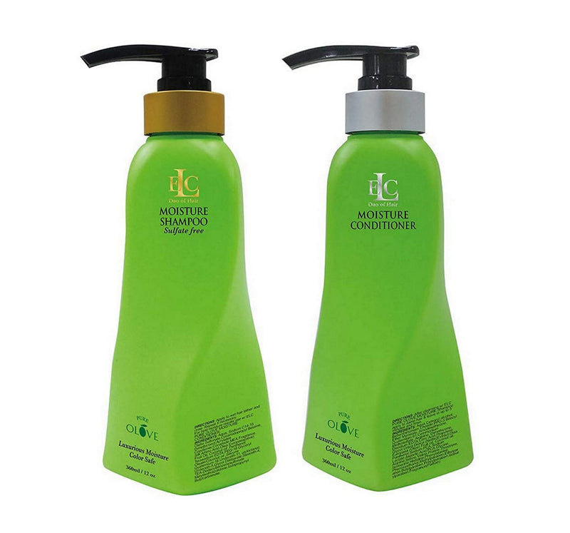 ELC Pure Olove Moisturizing Shampoo & Conditioner Featuring a Gute Cosmetic Travel Pouch (3 Piece Bundle) 12 oz each