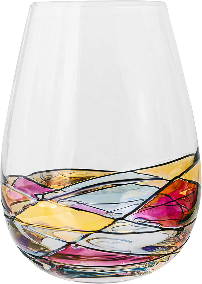 The Wine Savant Hand Painted Stemless Wine Glasses Set of 2 - Extra Large Goblets