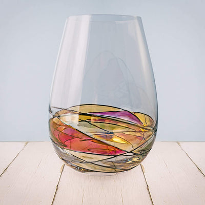 The Wine Savant Hand Painted Stemless Wine Glasses Set of 2 - Extra Large Goblets