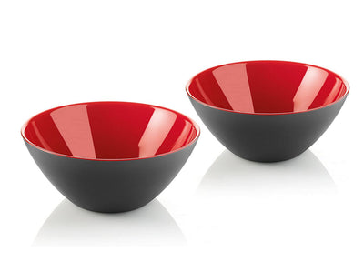 Guzzini My Fusion Black Exterior and Red Interior Acrylic Bowl, Set of 2