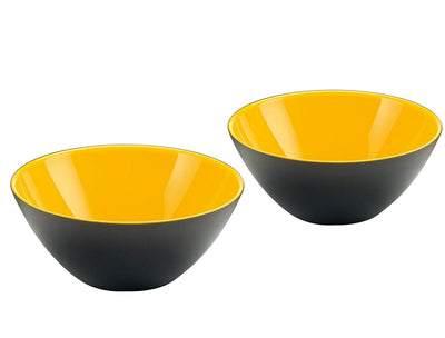 Guzzini My Fusion Small Bowls, Set of 2, BPA-Free Shatter-Resistant Acrylic, 4-3/4 inch Diameter, Ideal for Desserts, Soups and Sides, Yellow, Black