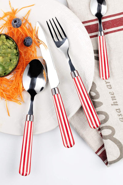 Quid Novi Flatware 16-Piece Stainless Steel Silverware Set Service for 4 - Transatlantic Red Collection