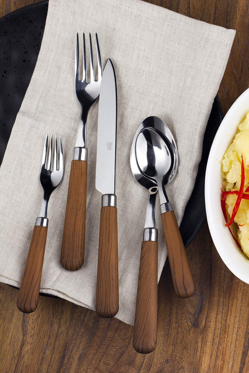 Quid Novi Flatware Corsica Collection - 10-Piece Stainless Steel Silverware Set Service for 2 - Medium Brown