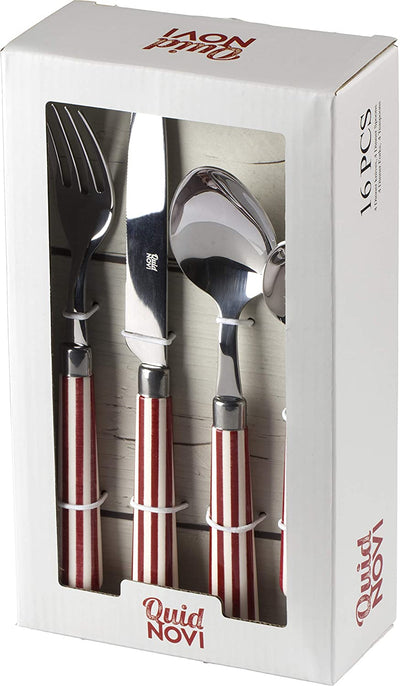 Quid Novi Flatware 16-Piece Stainless Steel Silverware Set Service for 4 - Transatlantic Red Collection