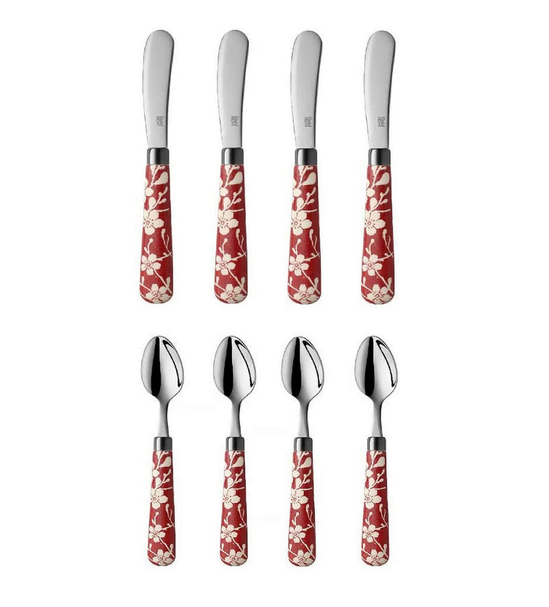Quid Novi Flatware Fuji-Yama Collection - 8-Piece Stainless Steel Serving Set - Red