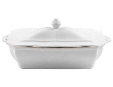 Casafina Stoneware Ceramic Impressions Collection Rect. Covered Casserole 12.75'' x 7.25'' H5.5'' 62.5oz White