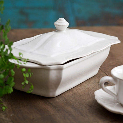 Casafina Stoneware Ceramic Impressions Collection Rect. Covered Casserole 12.75'' x 7.25'' H5.5'' 62.5oz White