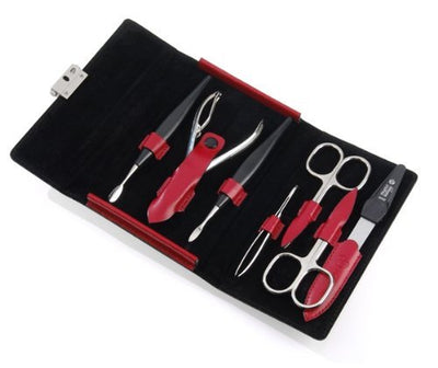 Niegeloh 7 pcs Women's Manicure Set in Red Leather Case