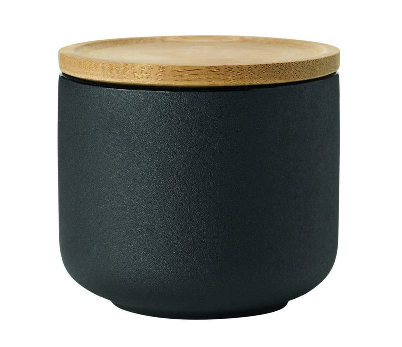 Stelton Theo Tea Mug with Coaster, Cup, Stoneware, Bamboo, Black/Brown, 200 ml, 2-Pcs., x-632