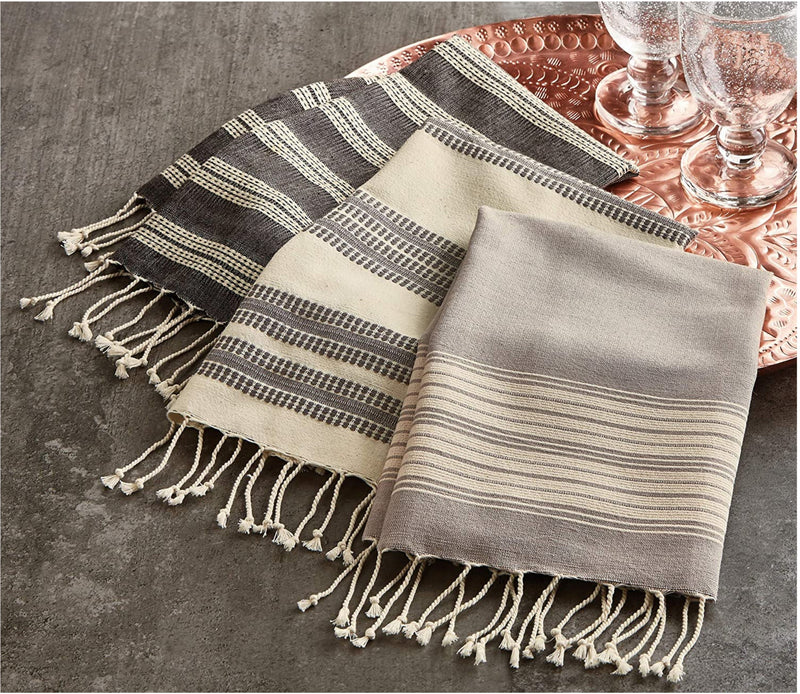 Tag Village Fringed Hand Towel S/3 Gray