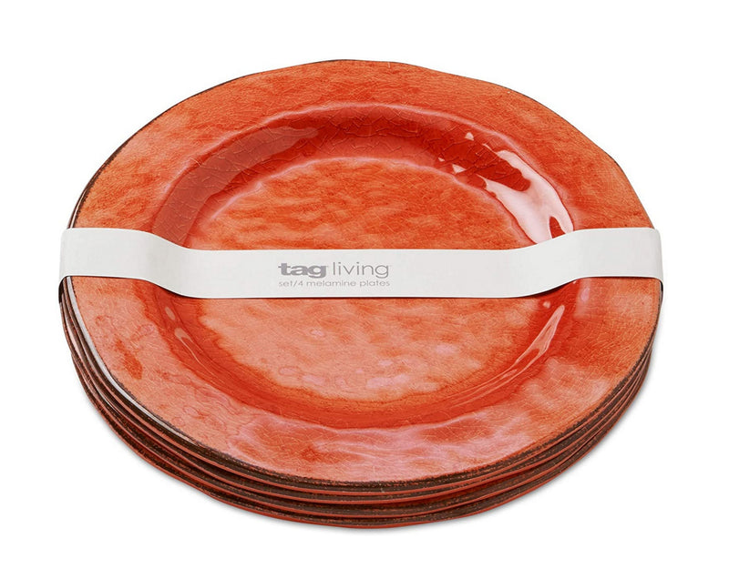 Tag - Veranda Melamine Dinner Plate, Durable, BPA-Free and Great for Outdoor or Casual Meals, Coral (Set Of 4)