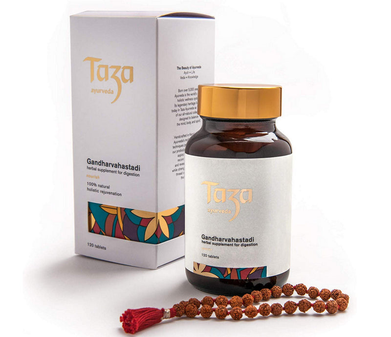 Taza Ayurveda Herbal Digestive Supplement | Gandharvahastadi | Natural | Multi-Functional | Debloating & Detoxifying | 120 Tablets